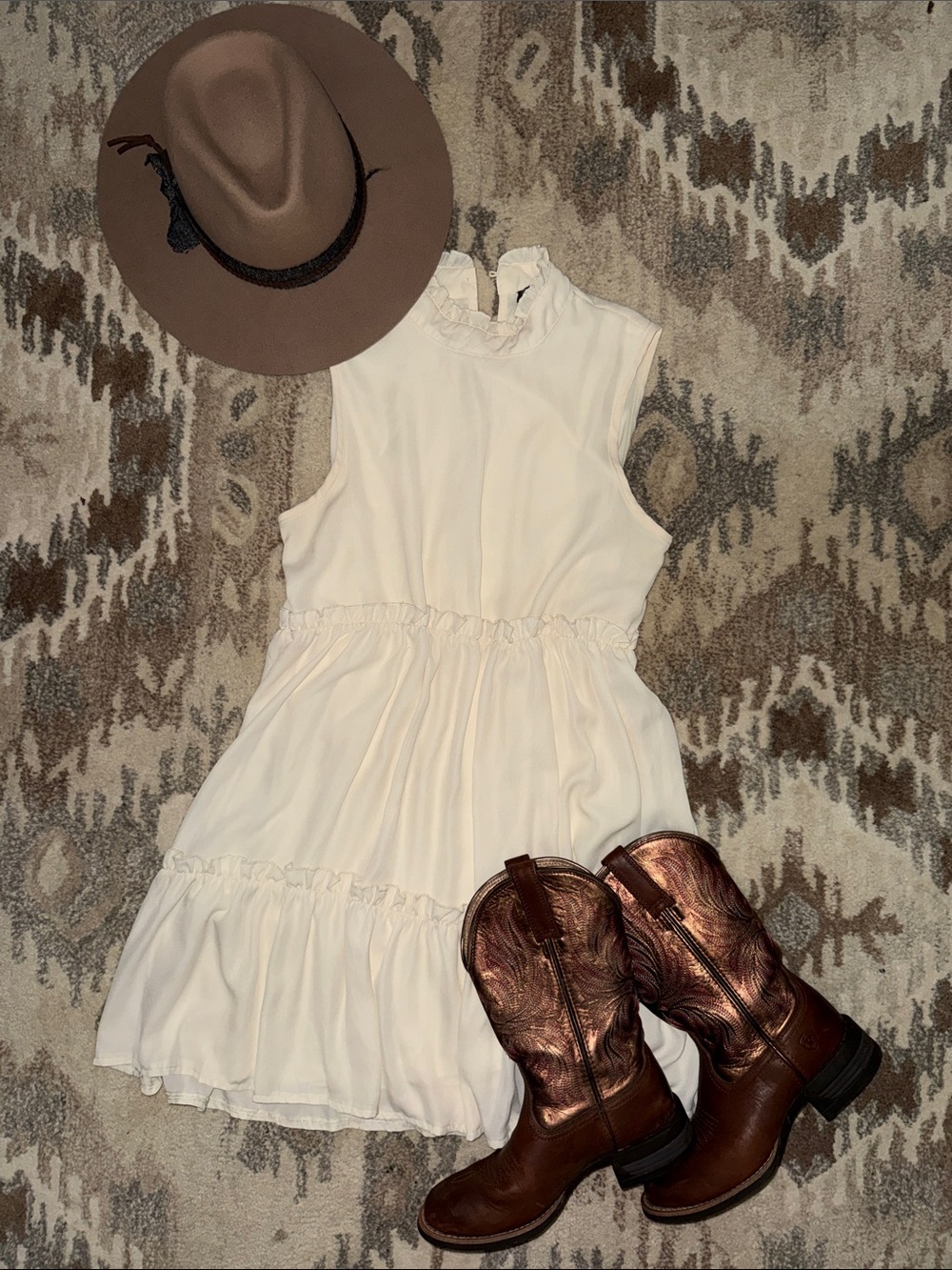 Sleeveless Ruffled Tiered Mini Dress - Cream M